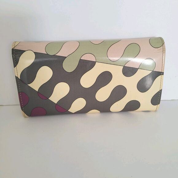 Emilio Pucci Geometric Leather Wallet Abstract Designer Italian Multicolor Large - Picture 2 of 11